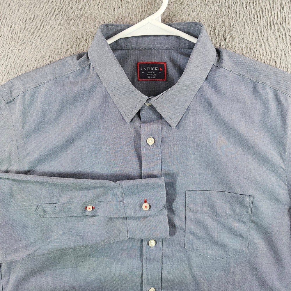 UNTUCKit Mens Large Wrinkle Free Blue Micro Pattern LS Button Down Shirt